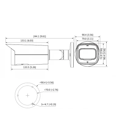 cote dimensions dahua IPC-HFW2431T-ZS